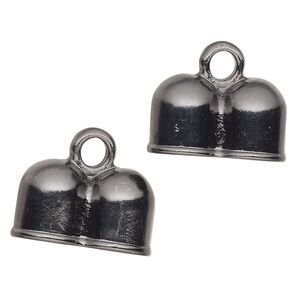 Cord end glue-in 1pkg2 "pewter", 24x14mm double tube / 10mm inside diameter, gunmetal-finished