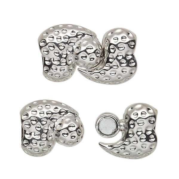 Clasp magnetic 1pkg1 silver-plated "pewter" (zinc alloy), 24x14mm hammered freeform / fits 7.2x3mm cord, 1-strand image number 0