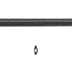 Cord, leather and cotton (dyed), black, 5-6mm double-stitched flat. Sold per 5-yard section.