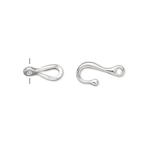 Clasp hook&eye 1pkg100 silver-plated, 12x7mm twist, brass 1-strand