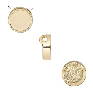 Pendant, Almost Instant Jewelry&reg;, slide, gold-finished "pewter" (zinc-based alloy), 12mm two-sided round with 10mm round setting. Sold per pkg of 2.