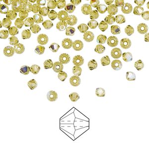 Bead 1440pk acid yellow AB, Preciosa Czech crystal 3mm bicone