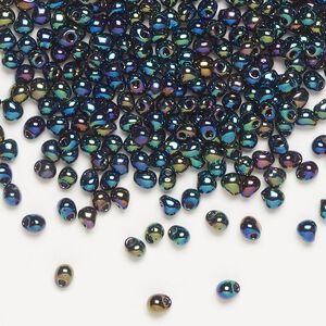 Seed bead, Miyuki, glass, pkg/10g, 3.3x2.8mm mini fringe, opaque metallic iris variegated blue (DP-455).