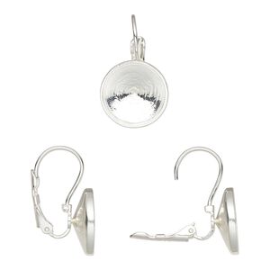 Ear wire leverback 1pkg2 Almost instant jewelry&reg; sterling silver, 25mm / 14mm rivoli glue-in setting, 1 pair