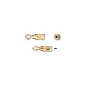 Cord end 1pkg10 gold-plated, 8x3mm textured cone barrel / up to 0.024 inch inside diameter, brass / Screw-Tite Crimps&trade;