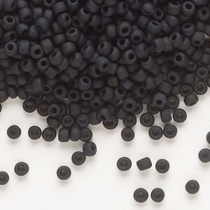 Seed bead, Dyna-Mites&trade;, glass, opaque matte black, #8 round. Sold per 40-gram pkg.