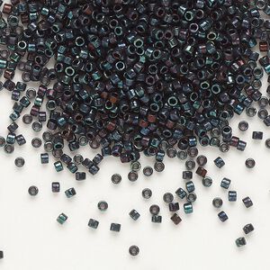 Seed bead, Delica&reg;, glass, pkg/7.5g, #11 round, opaque metallic gold iris midnight blue (DB-1003).