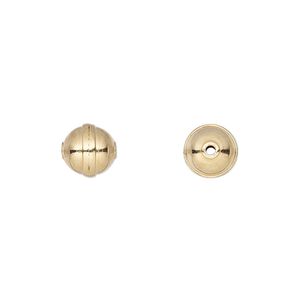 Bead 1pkg20 gold-plated, 8mm rimmed round / bench made style, carbon steel