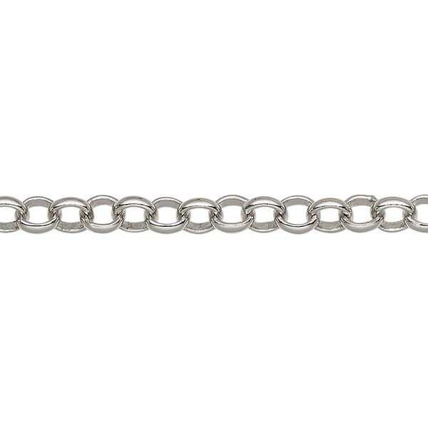 Chain 1pkg1 imitation rhodium-plated rolo, 5mm, brass 50 foot unfinished image number 0