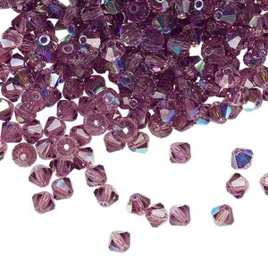 Bead 144pk amethyst AB, Preciosa Czech crystal 4mm bicone