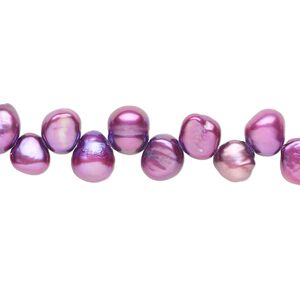 Freshwater pearl 1pkg1, top-drilled flat-sided rice D grade, 15 inch 5x4mm-8x7mm elderberry cultured