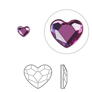 Flat back 24pk fuchsia foil back, Crystal Passions&reg; hotfix rhinestone 6x5mm heart 2808HF