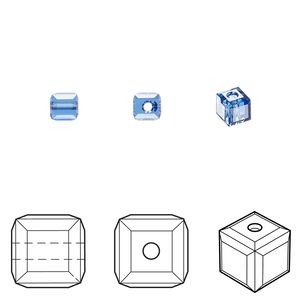 Bead 288pk sapphire, Swarovski&reg; 4mm cube 5601