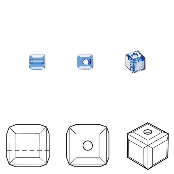 Bead 288pk sapphire, Swarovski&reg; 4mm cube 5601 image number 0