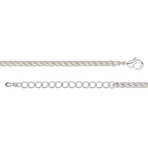 Chain 1pkg1 silver-plated ponytail, 3.2mm / lobster claw clasp, brass 36 inch