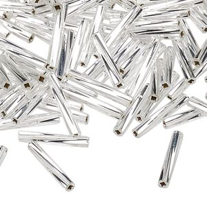 Bugle bead, Miyuki, glass, opaque silver, (TW1), 12x2mm twisted. Sold per 50-gram pkg.