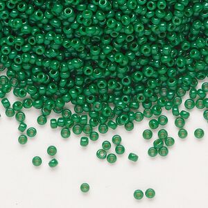 Seed bead, Miyuki, glass, pkg/250g, #11 rocaille, opaque outside dyed green, (RR-1481).