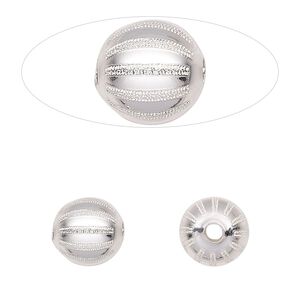 Bead 1pkg1 sterling silver, 10mm fluted round / melon / laser-cut