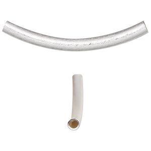 Bead 1pkg10 silver-plated, 36x3mm textured curved tube, brass