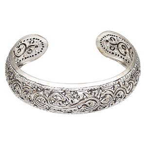 Bracelet, Hill Tribes, cuff, antique silver-plated brass, 19mm wide with leaf and vine design, adjustable. Sold individually.