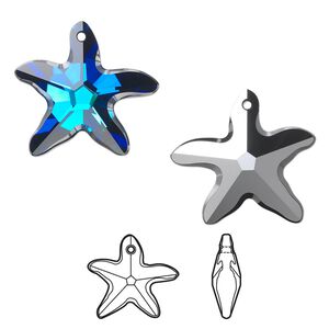 Focal 12pk crystal Bermuda blue P, Swarovski&reg; 30x28mm pendant starfish 6721