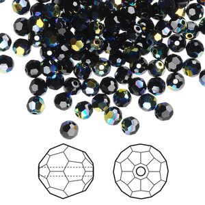 Bead 144pk jet AB, Crystal Passions&reg; 4mm round 5000