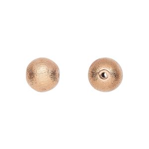 Bead 1pkg8 copper-plated, 10mm round / brushed, copper
