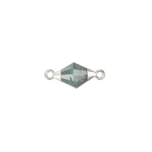 Link 1pkg1, sterling silver / silver-plated copper / emerald, 13x8mm hand-cut faceted bicone