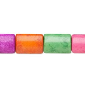 Bead, "howlite" (imitation) resin. mixed colors, 14x10mm puffed rectangle. Sold per 15-inch strand.