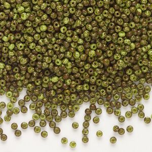 Seed bead, Preciosa Ornela, glass, opaque moss green travertine, #11 rocaille. Sold per 50-gram pkg.