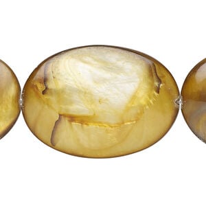 Mother-of-pearl shell 1pkg1, puffed oval bead 14 inch golden brown 34x24mm-35x25mm