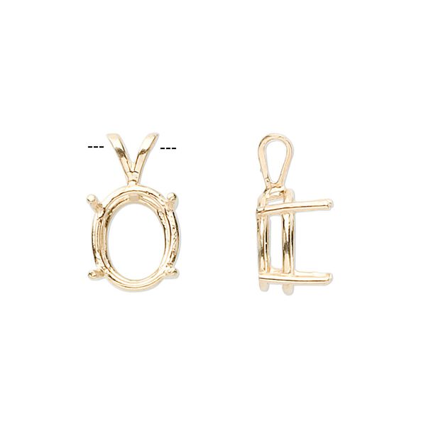 Pendant, Sure-Set&trade;, 14Kt gold, 12x10mm with 4-prong oval setting. Sold individually. image number 0