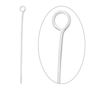 Eye pin 1pkg500 silver-plated, 1.5 inch, 24 gauge brass