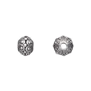 Bead, TierraCast&reg;, antique silver-plated pewter (tin-based alloy), 10x7.5mm beaded rondelle with swirls. Sold per pkg of 2.