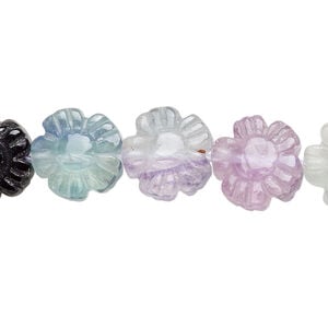 Rainbow fluorite 1pkg1, hand-cut carved flower bead natural 15.5-16 inch 12mm