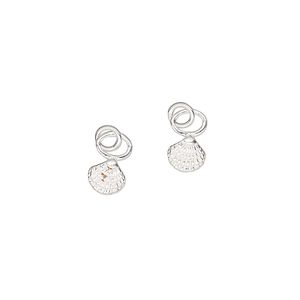Charm, sterling silver, 6x5mm single-sided clamshell with 4mm closed round loop. Sold per pkg of 2.