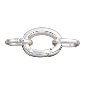 Clasp self-closing hook 1pkg2 silver-plated, 20x16mm / 14x10mm oval jump ring, brass 1-strand