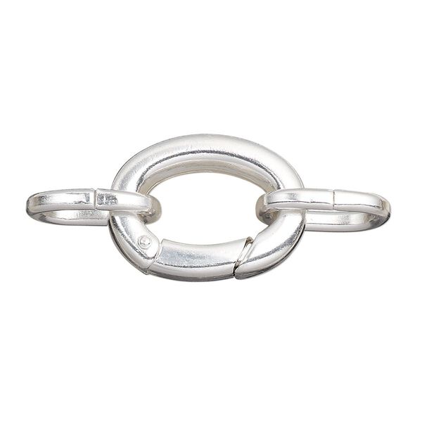 Clasp self-closing hook 1pkg2 silver-plated, 20x16mm / 14x10mm oval jump ring, brass 1-strand image number 0