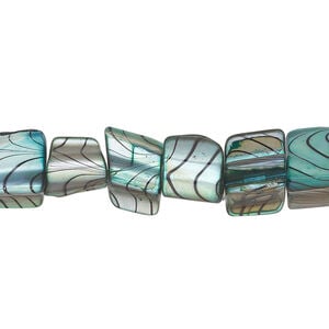 Mother-of-pearl shell 1pkg1, triangle tube bead 15 inch teal blue / black 9x6mm-14x8mm