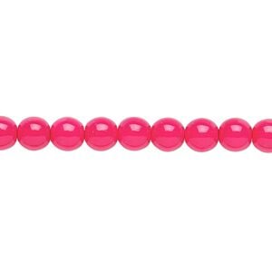 Bead, Czech dipped d&eacute;cor glass druk, fuchsia, 6mm round. Sold per 15-1/2" to 16" strand.