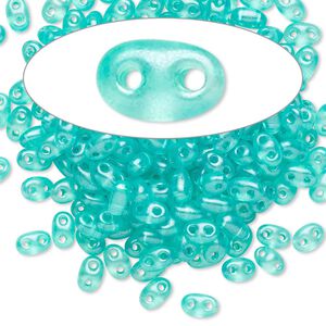 Seed bead, Preciosa Twin&trade; Czech glass, pkg/10g, 5x2.5mm oval, translucent green terra pearl clear, (08358).