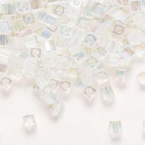 Seed bead, Miyuki 1pkg10g, glass, 3.5-3.7mm square, translucent rainbow clear (SB-250)