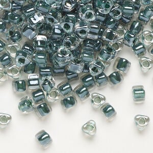 Seed bead, Miyuki 1pkg10g, glass, #5 triangle, transparent steel blue inside dyed color clear (TR-1127)
