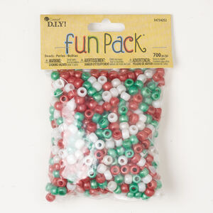 Bead mix 1pkg700, plastic, pearlescent red / white / green, 9x6mm pony.