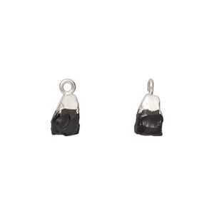 Drop 1pkg1, sterling silver and electrocoated black onyx, 8x5mm-9x7mm hand-cut nugget