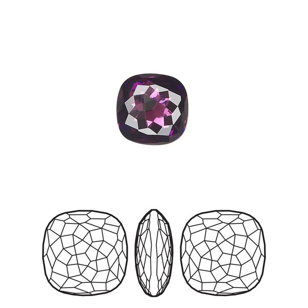 Fancy stone 2pk amethyst foil back, Crystal Passions&reg; 10mm thin cushion 4483 image number 0