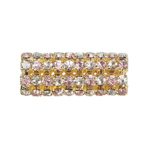 Bead 1pkg1 gold-finished, 32x13mm cylinder / 3mm chatons, brass / pink & clear rhinestone