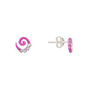 Earstud, Create Compliments&reg;, enamel and sterling silver, hot pink, 7mm swirl. Sold per pair.