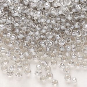 Seed bead, Preciosa Ornela Czech glass, pkg/50g, #8 rocaille, translucent color-lined luster pastel grey, (382PD).