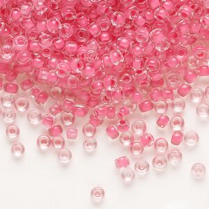 Seed bead, Dyna-Mites&trade;, glass 1pkg0.5kg, #8 round, transparent inside dyed color pink (210 8/0 RR)